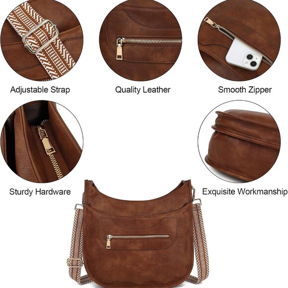 Leather Crossbody Bag for Women Adjustable Strap Multi-Pocket Casual Purse - Picture 5 of 7